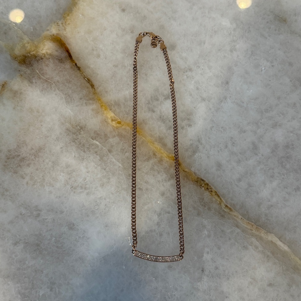 Michael Kors Rose Gold Necklace with Crystal Bar